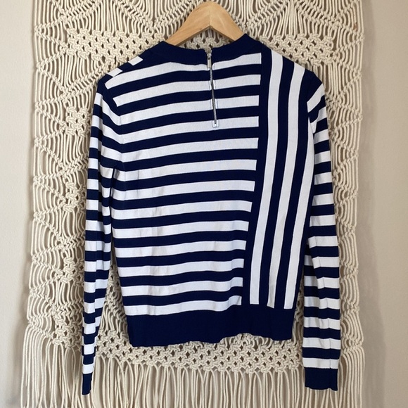 Topshop Asymmetrical  Striped Crew Neck Navy Blue White Crew Neck Sweate… - Picture 7 of 10